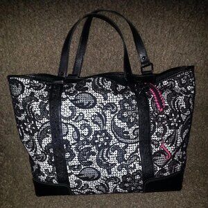 JUICY COUTURE-White/Black Perforated Large Tote-Lace Overlay-New